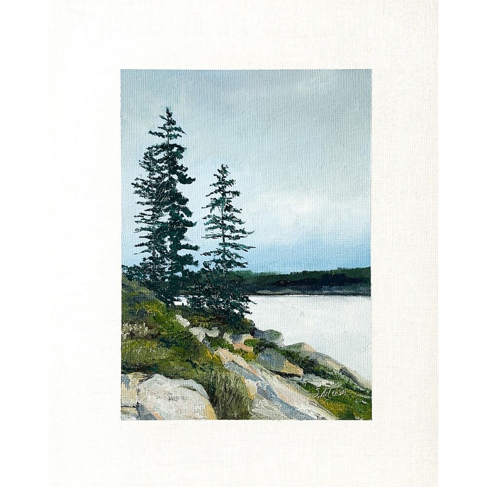 8x10 Maine Original Oil Painting Acadia Atlantic Ocean Pines New England Signed